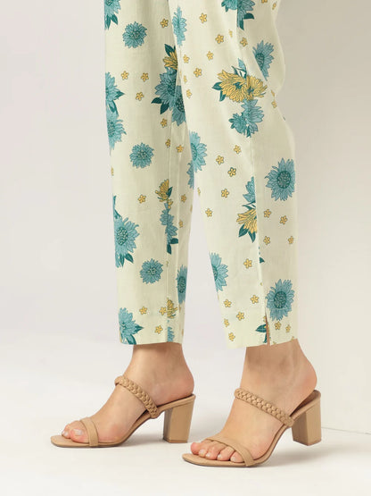 Mint Green Pure Cotton Floral Printed Tiered Kurta With Pant Set